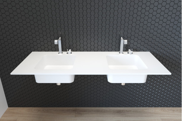CAVALLO double washbasin in Krion® seen from the side