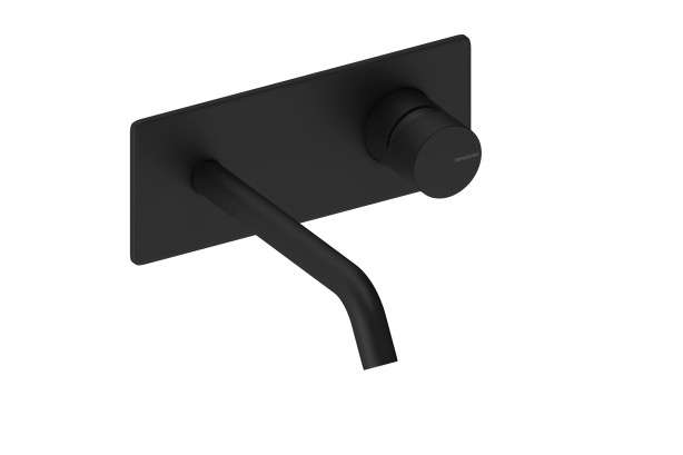 Matte Black LOOP K tap on wall-mounted plate by Sanycces