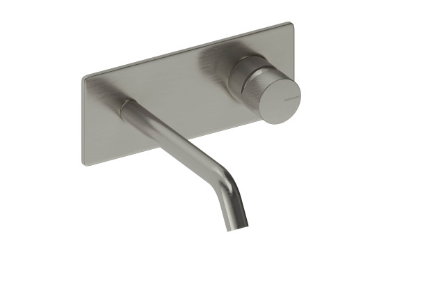 Brushed Chrome LOOP K single-lever tap on wall-mounted plate by Sanycces