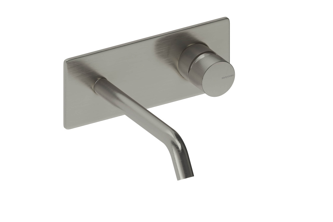 Brushed Chrome LOOP K single-lever tap on wall-mounted plate by Sanycces